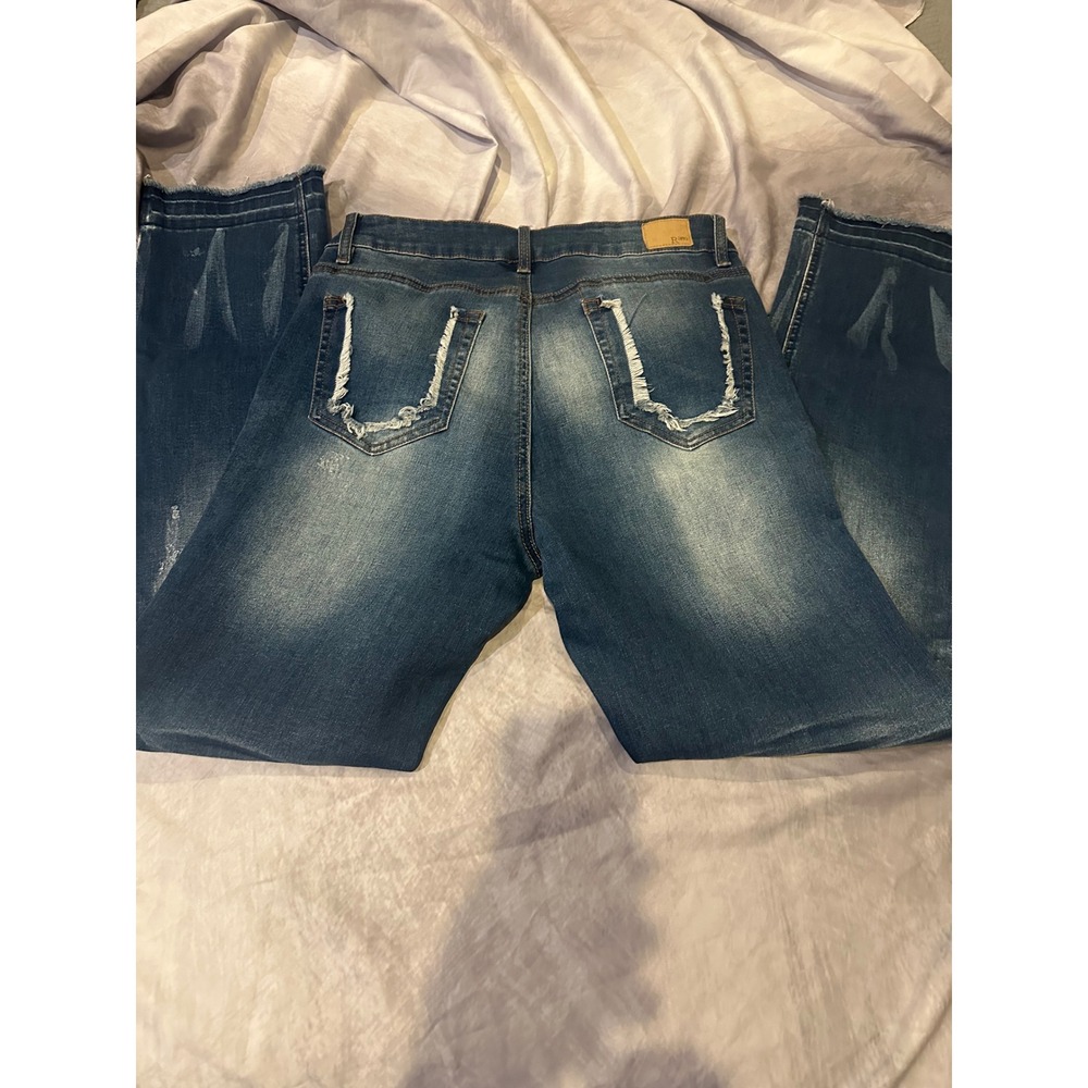 R1893 Womens Distressed Skinny Jeans Dark Wash Button Fly Frayed Hem Size 10 - Picture 6 of 14